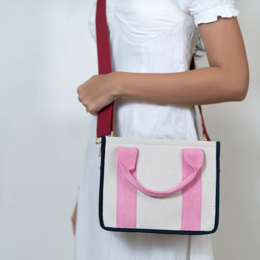 Pink and Red Color Block Crossbody Bag